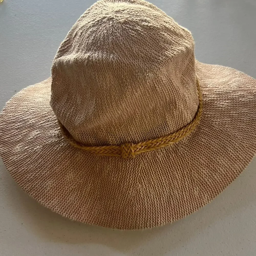Macchia di Ruggine Sun Hat Tan Pink Large Panama Braid Band Adjustable